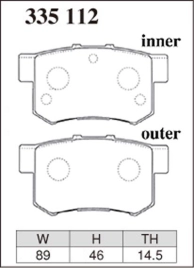 Тормозные колодки Dixcel RN type RN-335112 Honda Accord CL1 CL7 CL9 Civic Type R EK9 Integra Type R DC2 DC5 DB8 FD2 CR-Z ZF1/2 S2000 задние