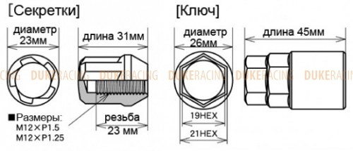 Секретки KYO-EI Bullock Tuskey M12x1,25 хром фото 2