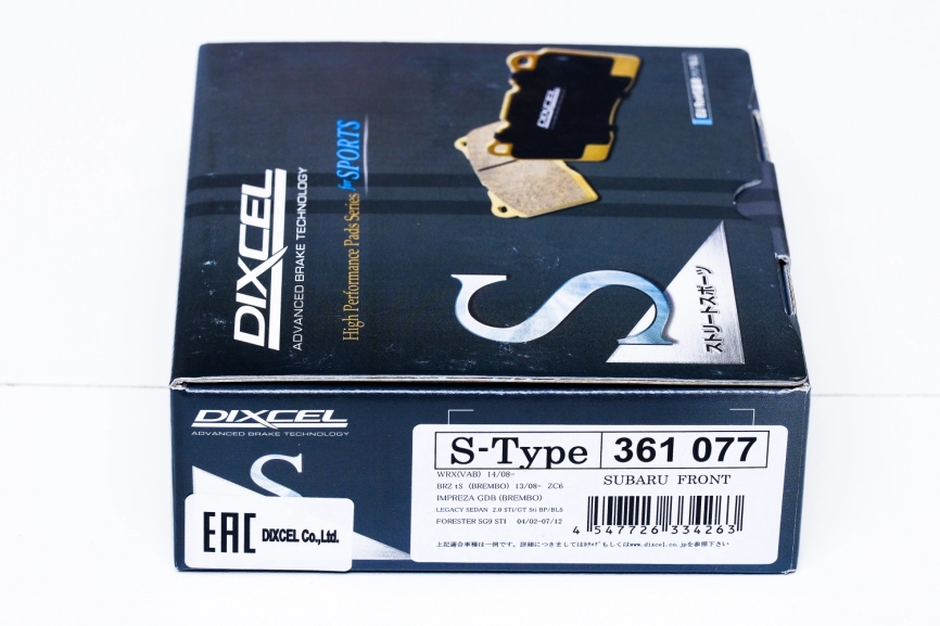 Тормозные колодки Dixcel S type S-361077 (EP357, OEM 26296FE040, 26296FE100) Subaru Brembo® 4pot передние фото 1