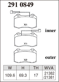 Тормозные колодки Dixcel Z type Z-2910849 TH 17мм Brembo® GT kit 4pot Alfa Romeo 147 156 GTA GTV Spider Dodge Viper передние фото 1
