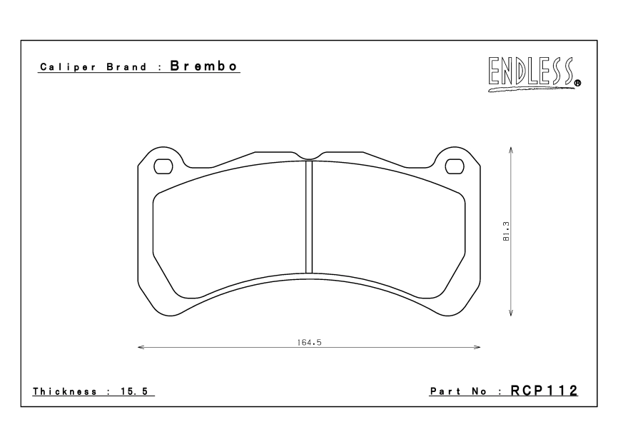 Тормозные колодки Endless RCP112 ME20 15,5 mm Lexus IS-F, Subaru GRB Spec C 6pot, Racing compound, предние фото 1