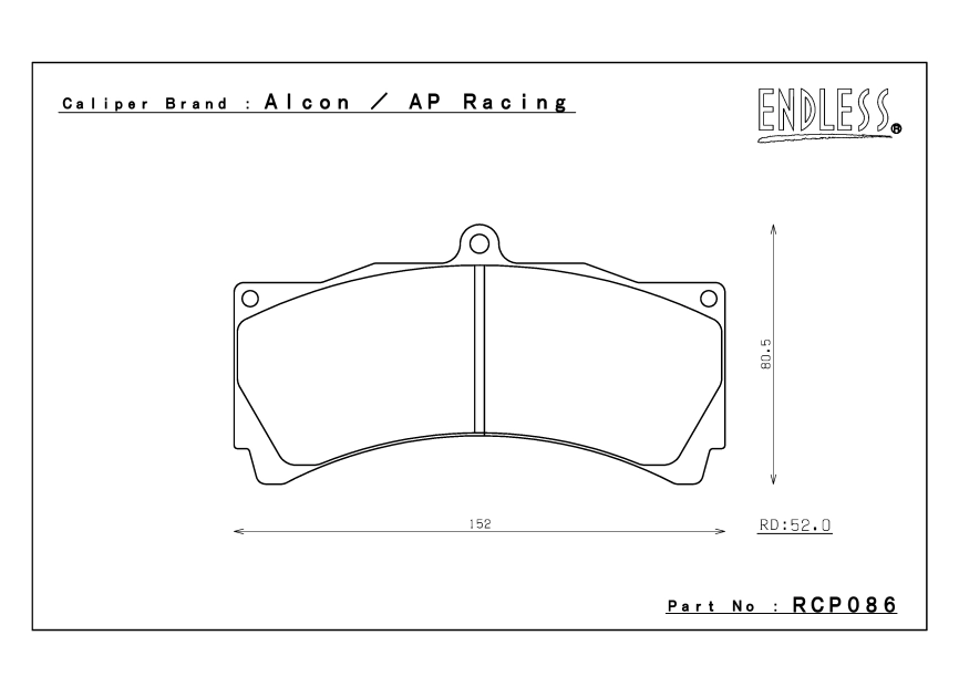Тормозные колодки Endless RCP086 N30C (СС60) AP racing 6pot D54 TH18 CP4098 CP5555, Alcon, Proma фото 4